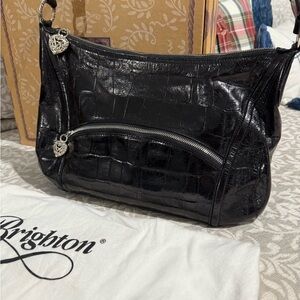 Brighton Bibi Elegant Black Croc Shoulder Bag